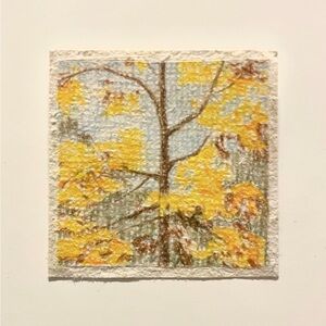 Yellow oak tree small landscape original art miniature fine art
